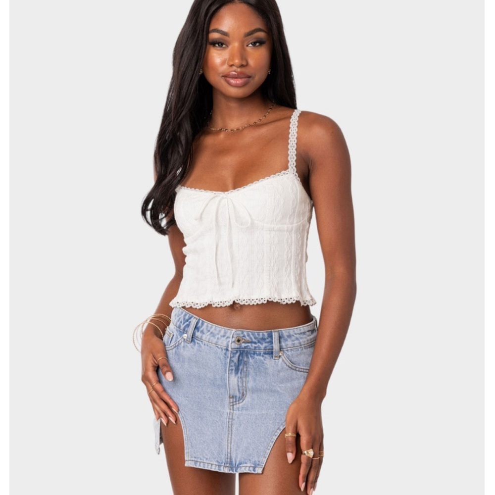EDIKTED Lacey white Knit Womens Tank Top size XSMALL